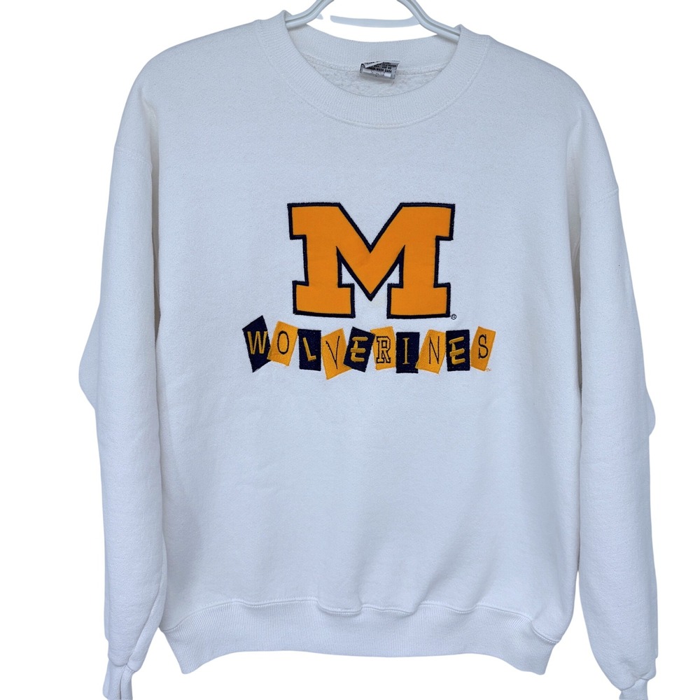 Vintage Michigan Wolverinesβ Sweatshirt Medium White Crewneck B-Wear Embroidered